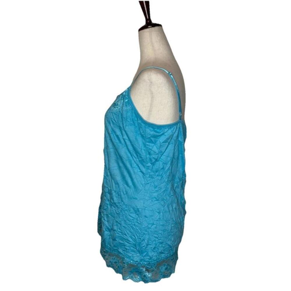 Lace Trim Cami Top Size L Crinkle Turquoise Layering Tank Y2K Fairycore Coquette - Picture 2 of 9